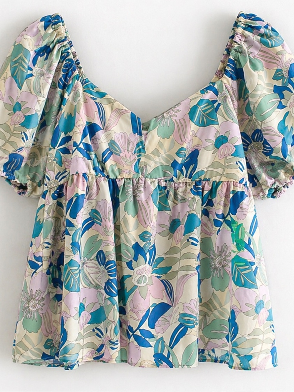 Honey & Sparkle Floral Smocked Babydoll Top Size L Puff Sleeve